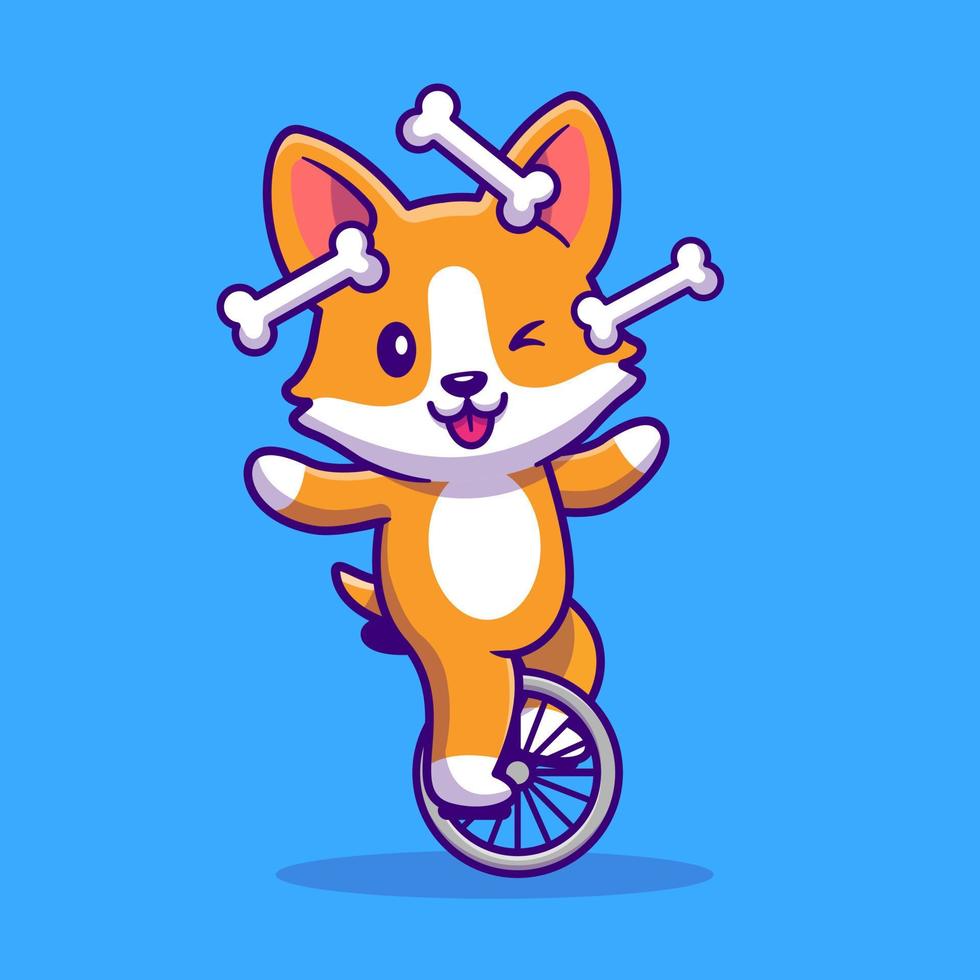 schattig corgi spelen bot met fiets tekenfilm vector icoon illustratie. dier sport icoon concept geïsoleerd premie vector. vlak tekenfilm stijl