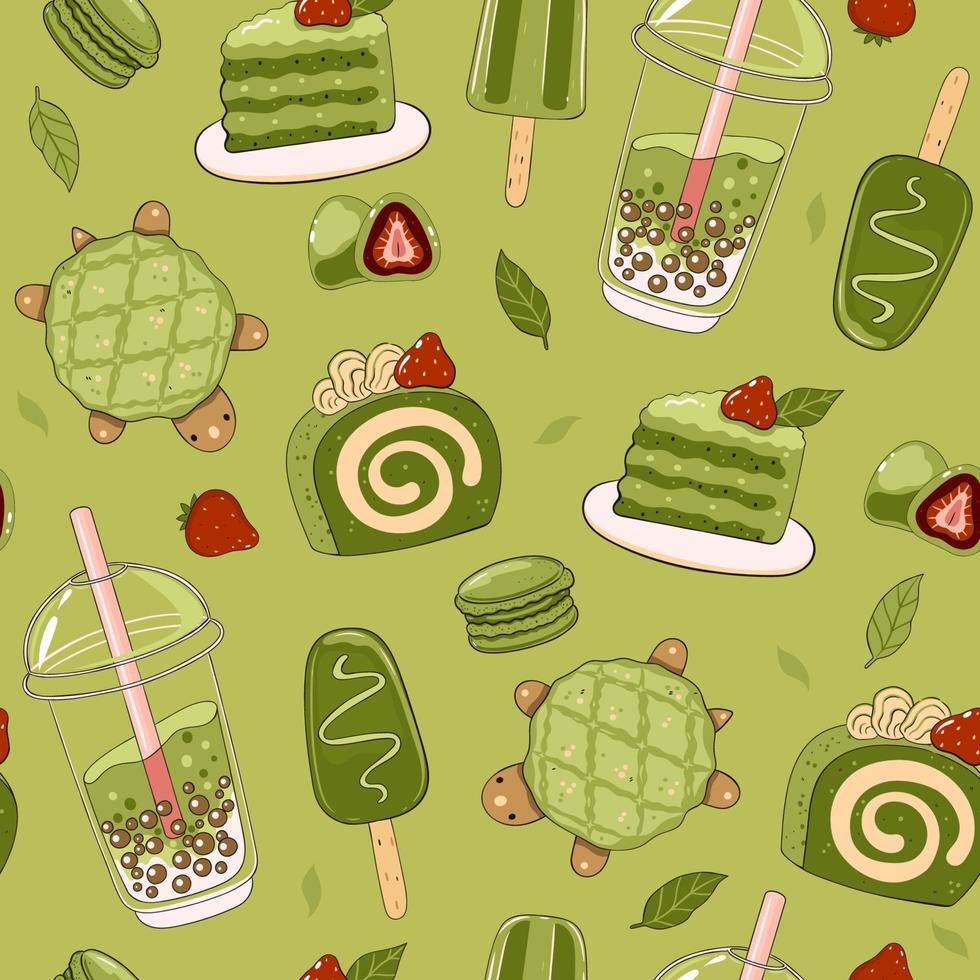 Japans matcha desserts naadloos patroon.vector grafiek. vector