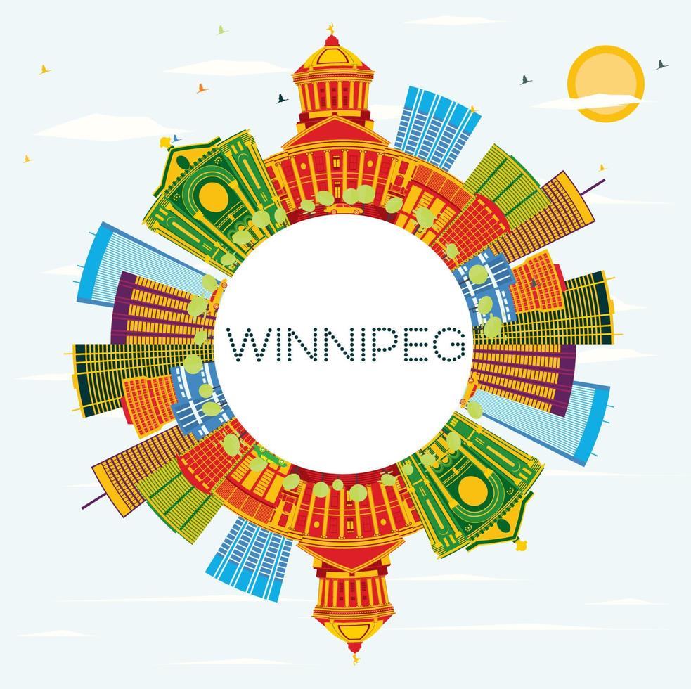 winnipeg horizon met kleur gebouwen, blauw lucht en kopiëren ruimte. vector