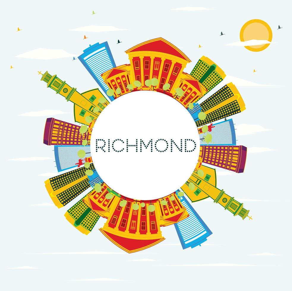 Richmond horizon met kleur gebouwen, blauw lucht en kopiëren ruimte. vector