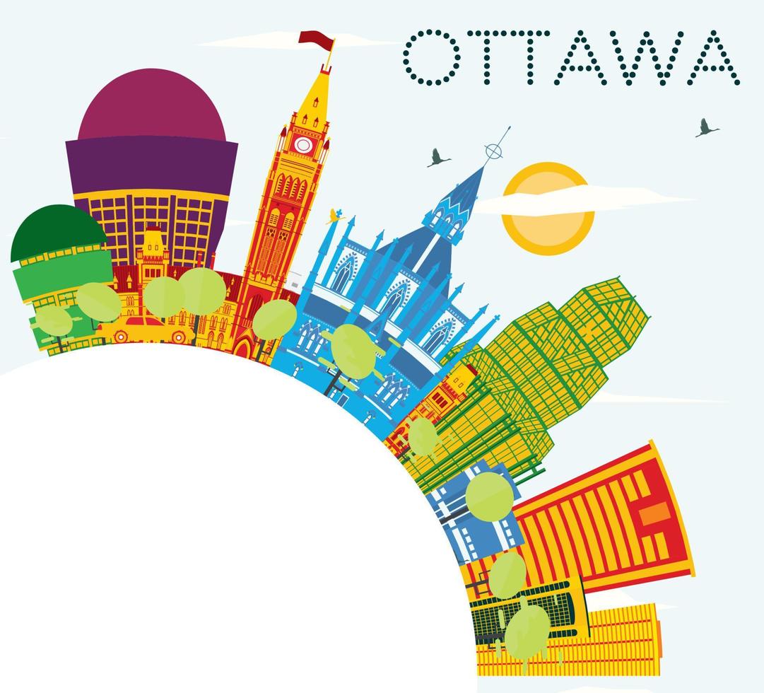 Ottawa horizon met kleur gebouwen, blauw lucht en kopiëren ruimte. vector