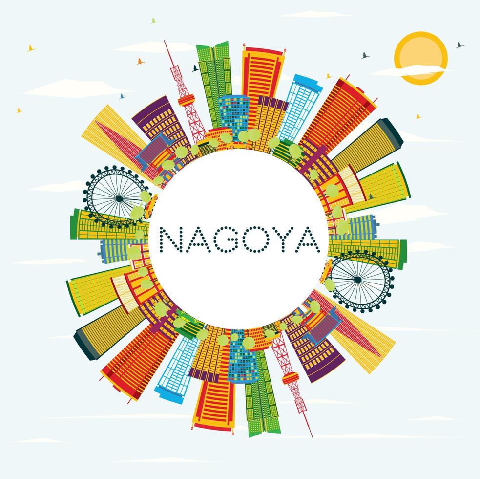 nagoya horizon met kleur gebouwen, blauw lucht en kopiëren ruimte. vector