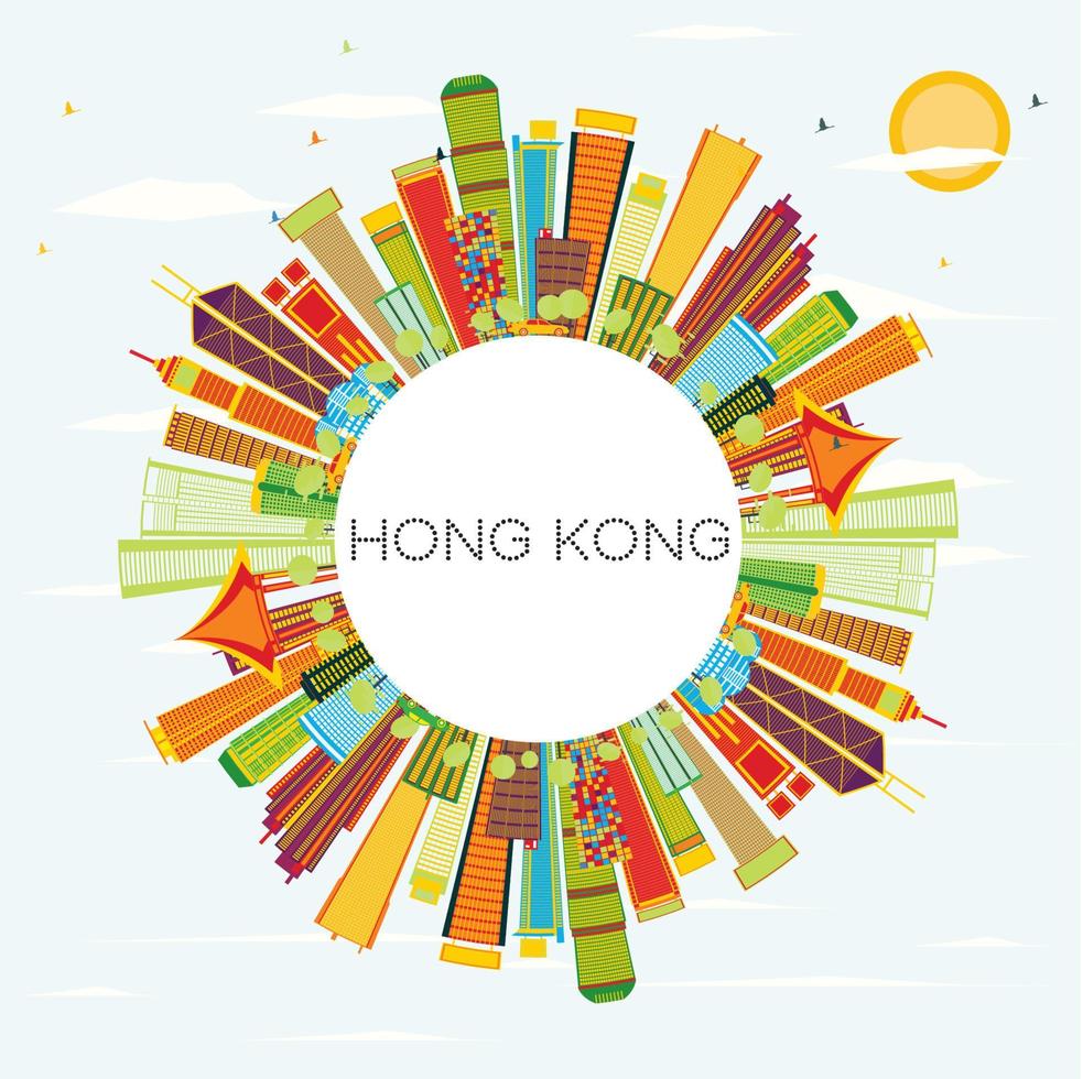 hong Kong horizon met kleur gebouwen, blauw lucht en kopiëren ruimte. vector
