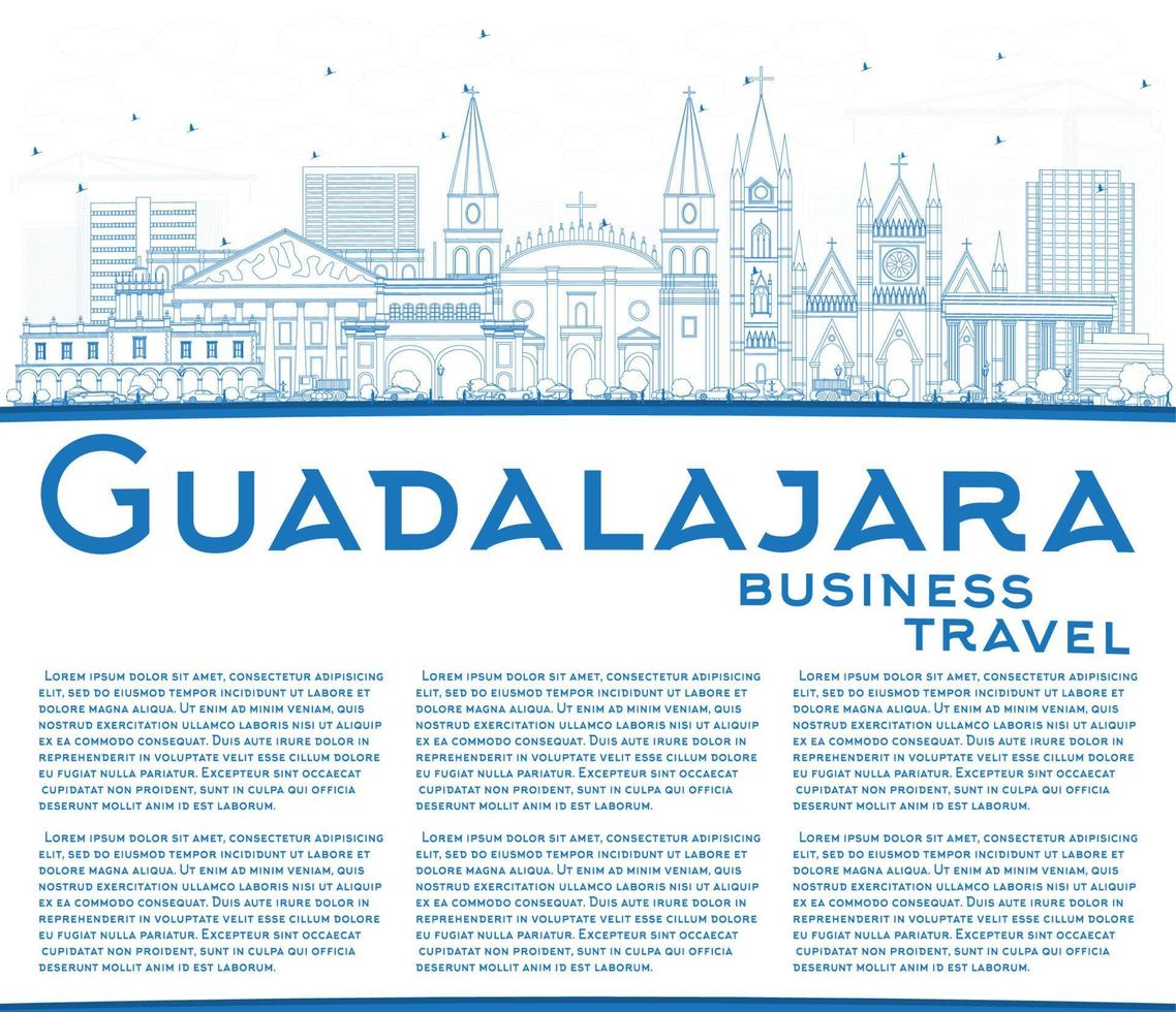 schets guadalajara horizon met blauw gebouwen en kopiëren ruimte. vector