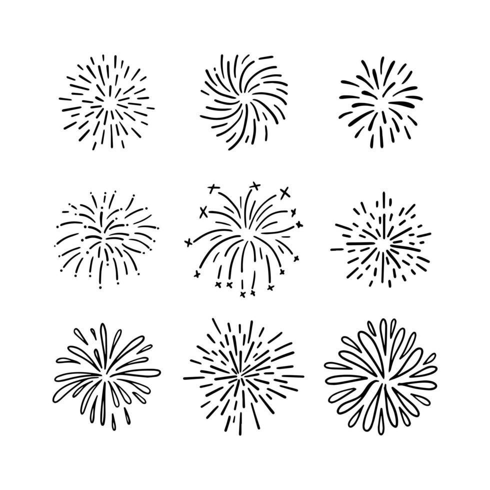 vuurwerk, starburst hand getrokken, vectorillustratie. vector