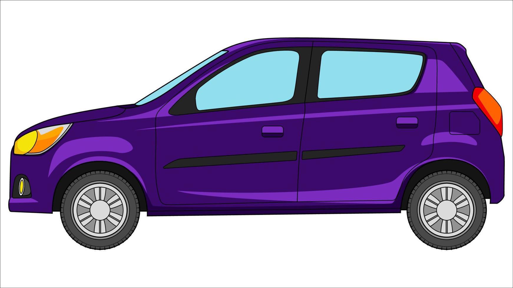 klein hatchback auto in helder kleur vector, realistisch auto vlak helder kleur vector illustratie