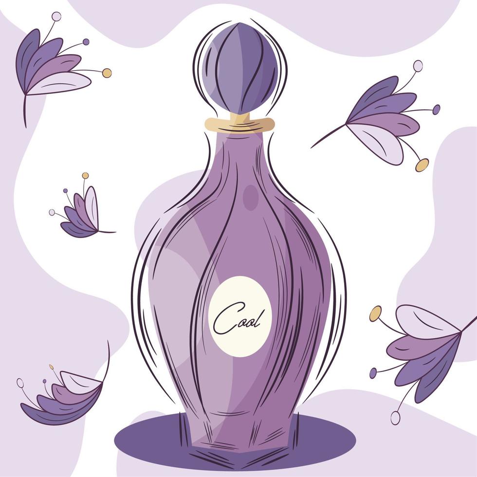 geïsoleerd schetsen van een parfum fles met bloemen vector illustratie