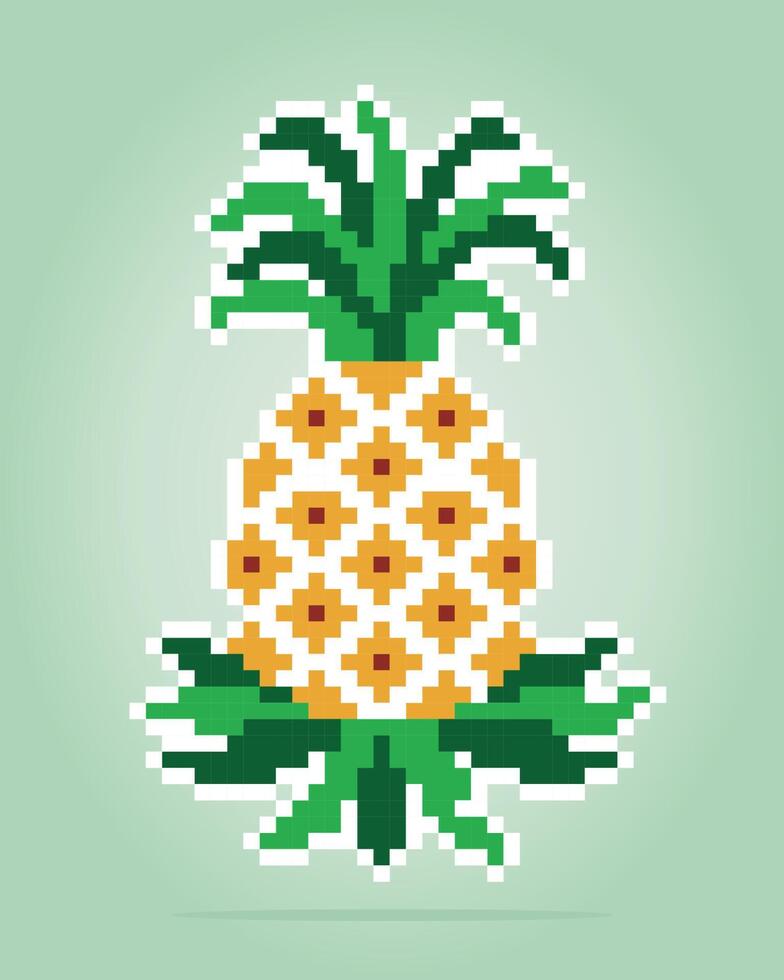 8 bit pixel van ananas. fruit voor game-items en kruissteekpatronen in vectorillustraties. vector