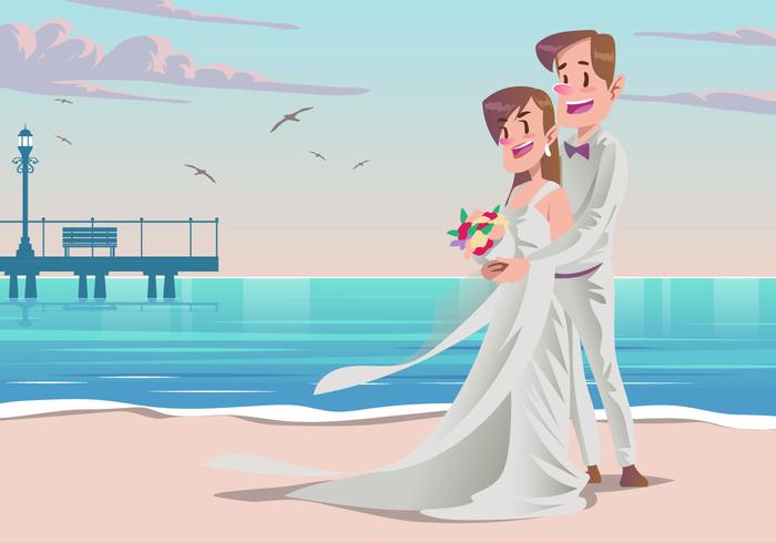 Een koppel in hun Beach Wedding Vector