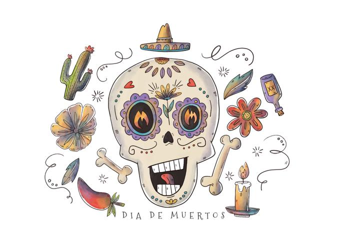 Leuke Suiker Schedel Met Bloemen Elementen Voor Dia De Los Muertos Vector