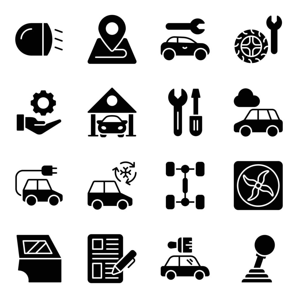 auto werkplaats glyph vector pictogrammen