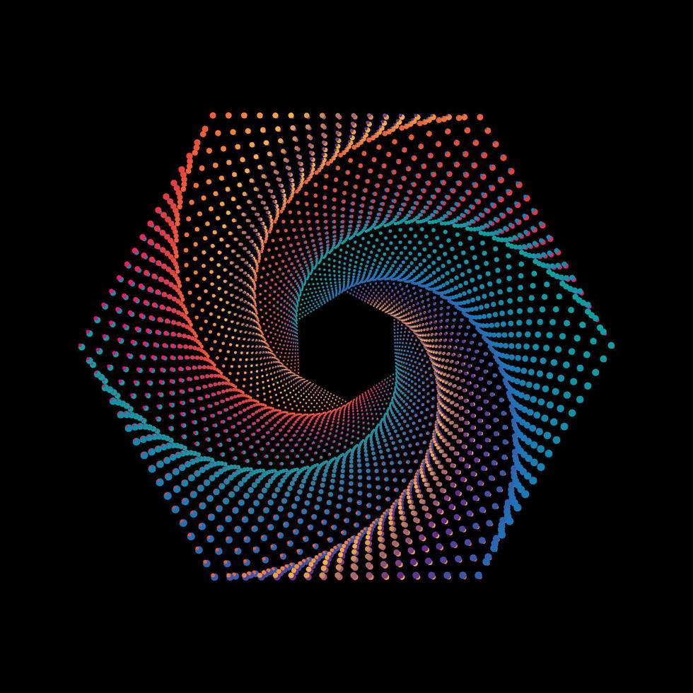 kleurrijk zeshoekig stippel spiraal draaikolk vector illustratie. abstract zeshoek kolken patroon dots clip art.