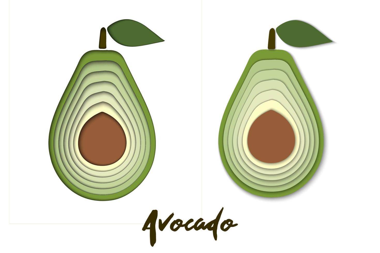 vector reeks van papier besnoeiing groen avocado, besnoeiing vormen. 3d abstract papier kunst stijl, origami concept ontwerp, voedsel verpakking, reclame, ontgiften, cosmetica, gezond aan het eten.