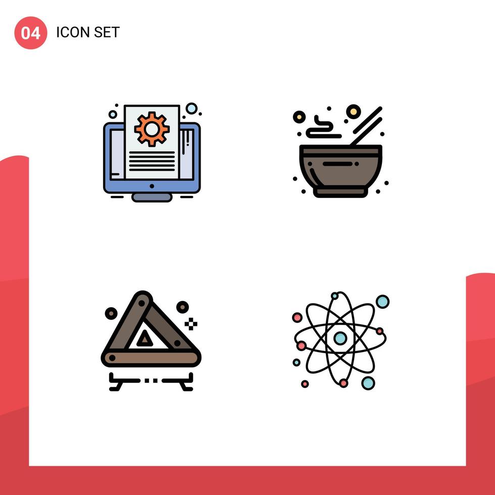 modern reeks van 4 gevulde lijn vlak kleuren en symbolen zo net zo document noodgeval scherm keuken teken bewerkbare vector ontwerp elementen
