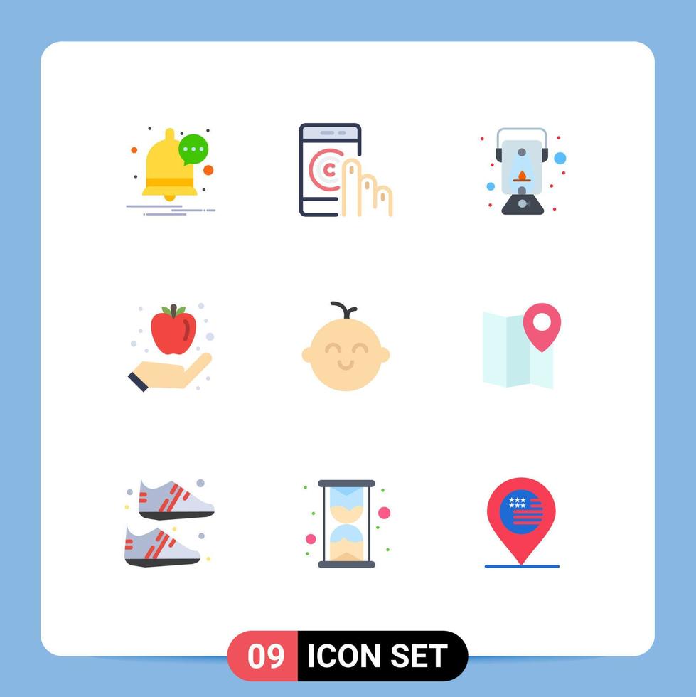 voorraad vector icoon pak van 9 lijn tekens en symbolen voor kind gezond lamp gezond ontbijt appel bewerkbare vector ontwerp elementen