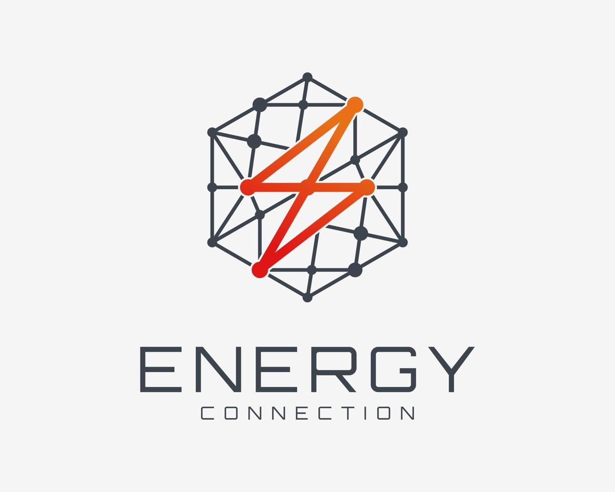 bout energie bliksem flash elektrisch zeshoek veelhoekige maas verbinding technologie vector logo ontwerp