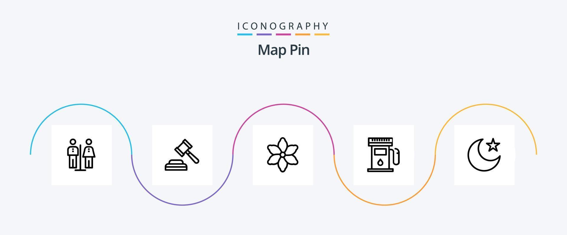 kaart pin lijn 5 icoon pak inclusief . ster. natuur. maan. kaarten vector