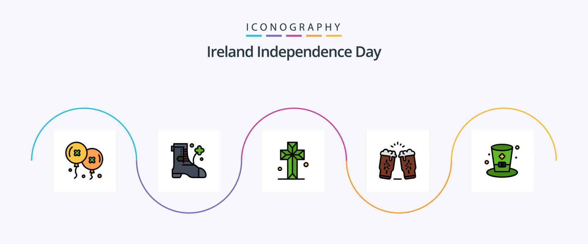 Ierland onafhankelijkheid dag lijn gevulde vlak 5 icoon pak inclusief drankje. Ierland. kerk. glas. drinken vector