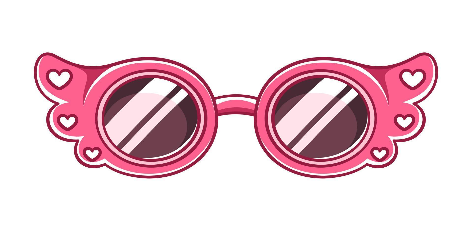 heet roze tinten zonnebril met hart patroon clip art. funky partij bril eyewear tekenfilm vector illustratie.