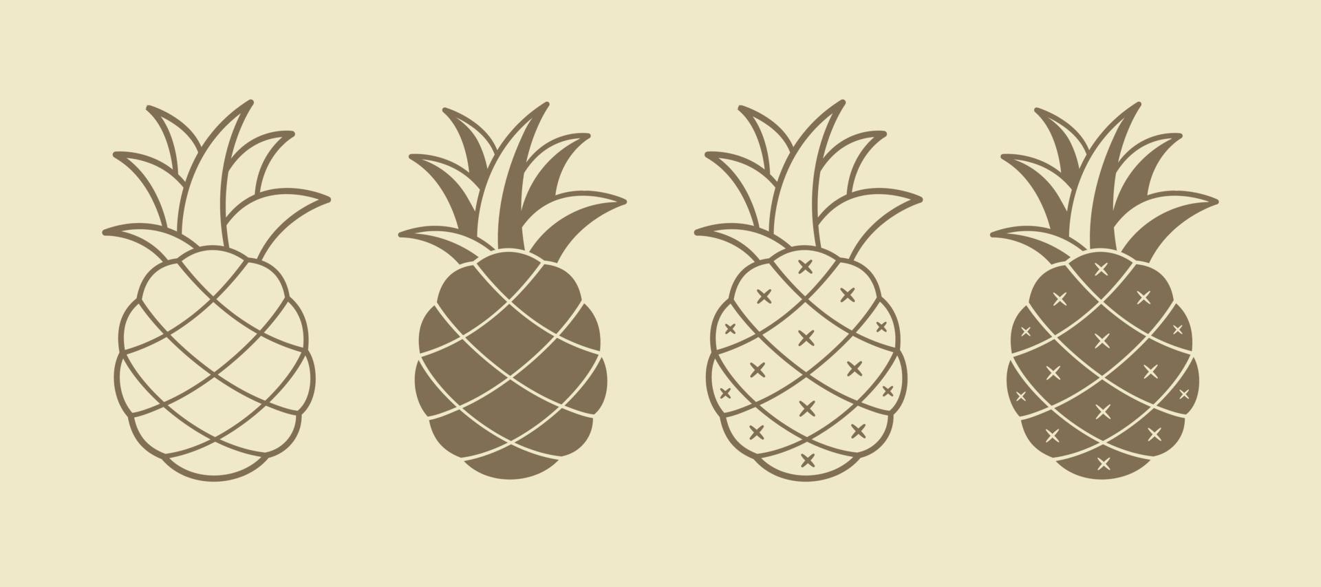 ananas schets en silhouet bedrijf bedrijf merk logo clip art set. gemakkelijk vlak modern minimaal vector illustratie ontwerp. teken symbool voor landbouw tropisch vers fruit enz.