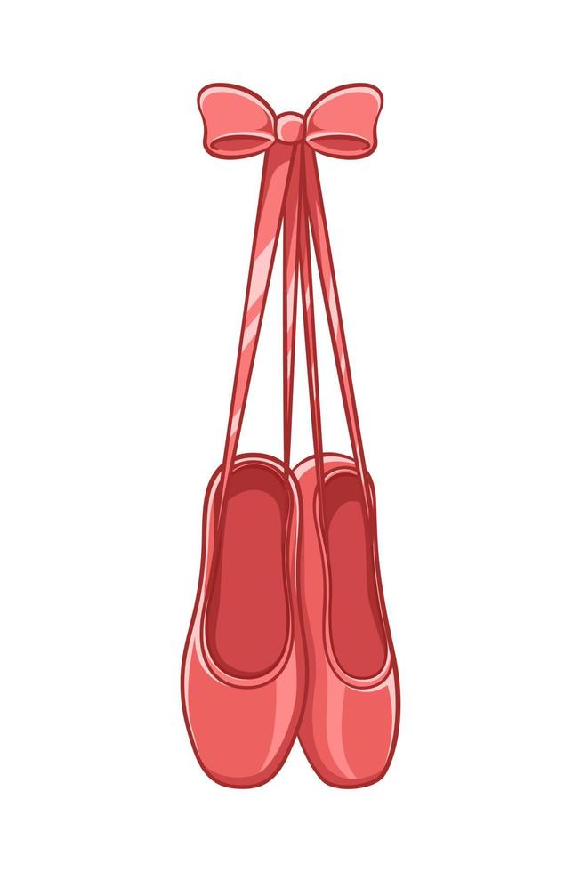 hangende paar- van rood pointe schoenen met boog clip art, ballet schoenen gemakkelijk vlak vector illustratie. balletdanseres, ballet danser schoenen uitrusting teken symbool.