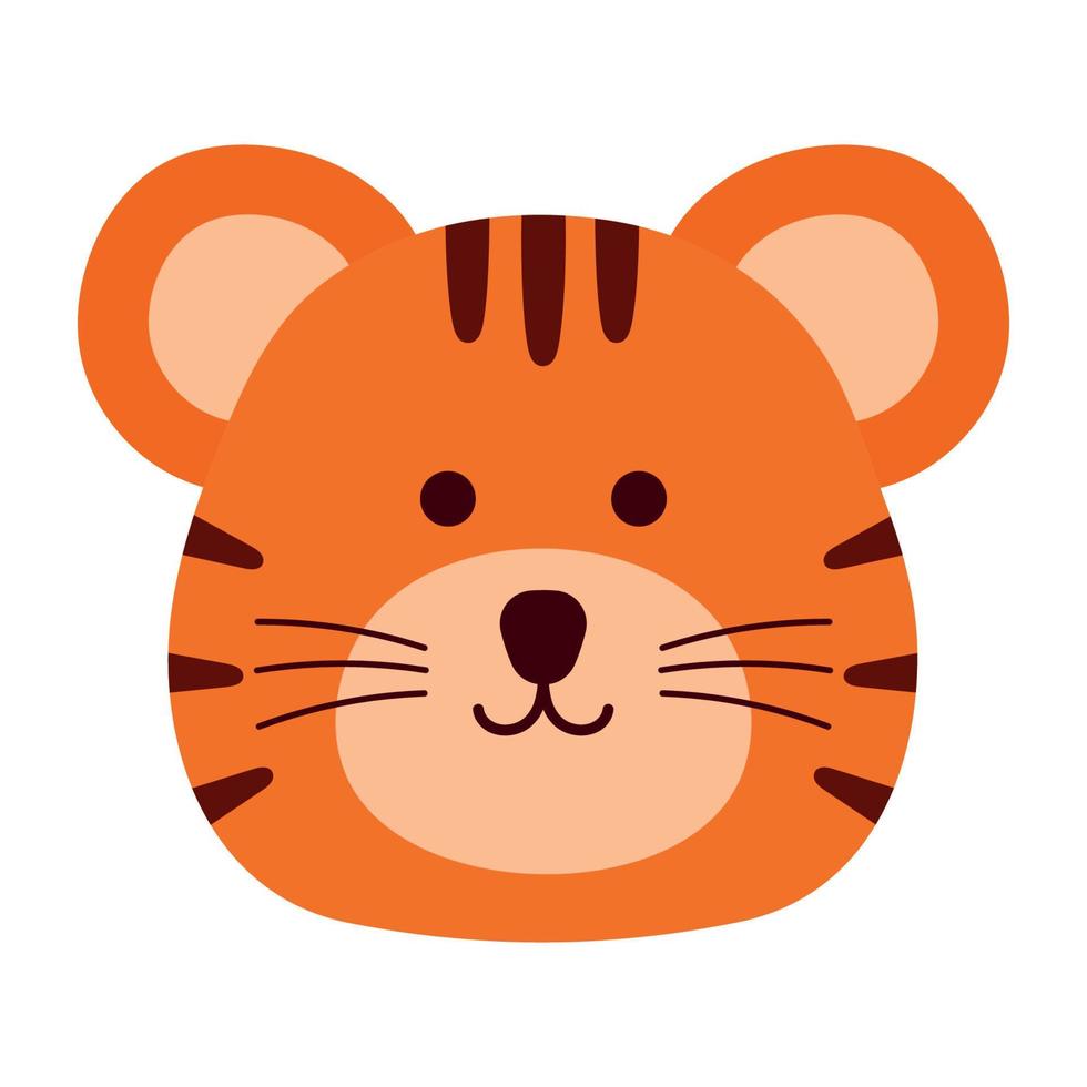 schattig tijger gezicht wild dier karakter in geanimeerd tekenfilm vector illustratie