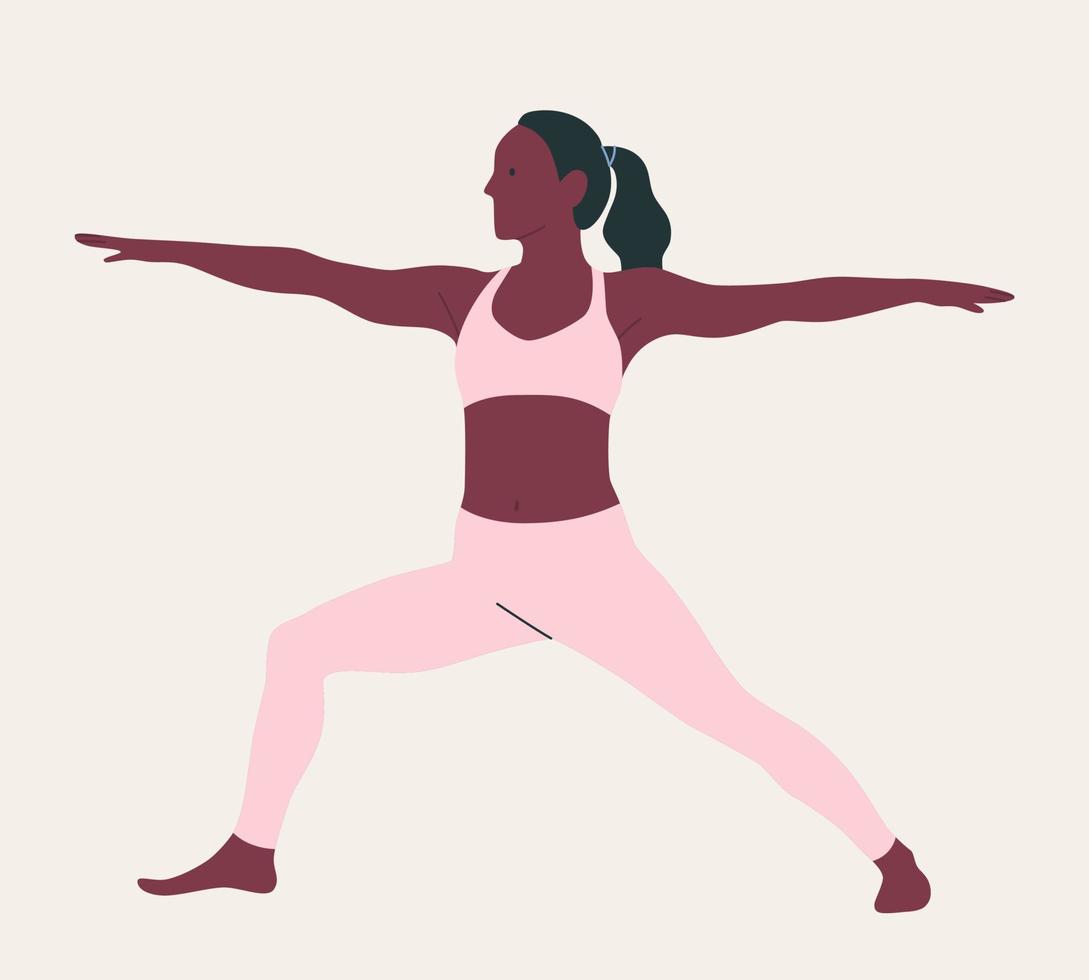 vrouw die sportkleding draagt die yoga doet. jong slank meisje dat yoga doet. hand getekend gekleurde vectorillustratie. gewichtsverlies. gezondheidszorg en levensstijl concept. vrouwelijke yoga. vector