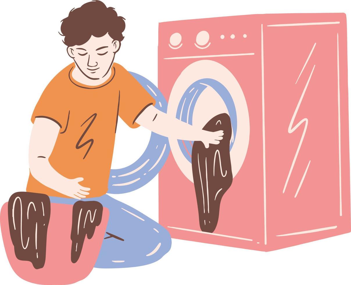 een jongen aan het doen wasserij illustratie vector