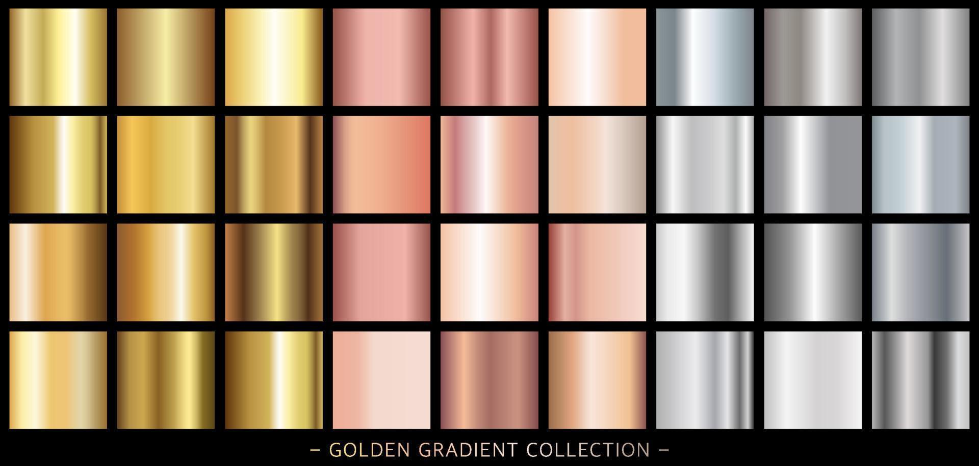 verzameling gouden, roos goud en zilver verloop, modern combinaties van kleuren en tinten. helling kleur palet in de het formulier van vierkanten. vector. vector