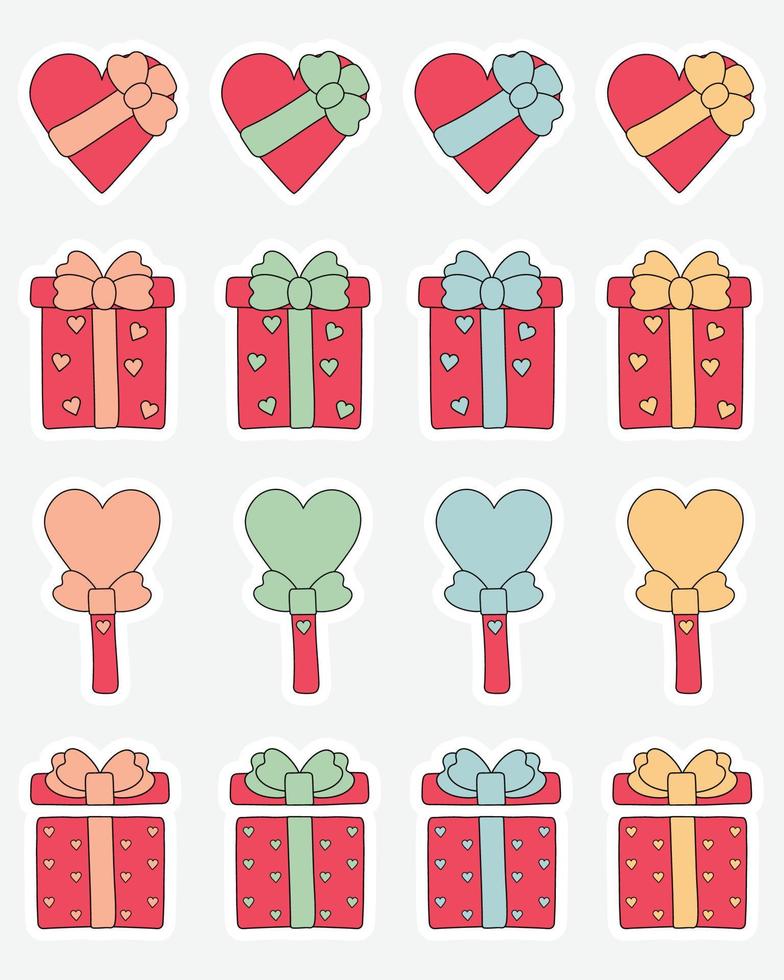 verzameling van Valentijn dag stickers. kogel logboek stickers, planner, plakboek stickers ontwerp. vector