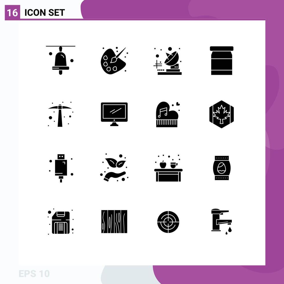 pictogram reeks van 16 gemakkelijk solide glyphs van computer baan telecommunicatieverbinding schoffel Bewaren bewerkbare vector ontwerp elementen