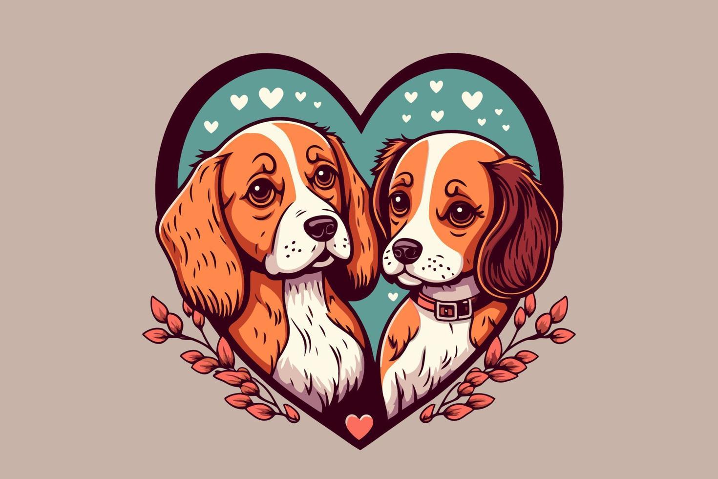 schattig paar honden in liefde dier Valentijn dag kaart uitnodiging achtergrond vector