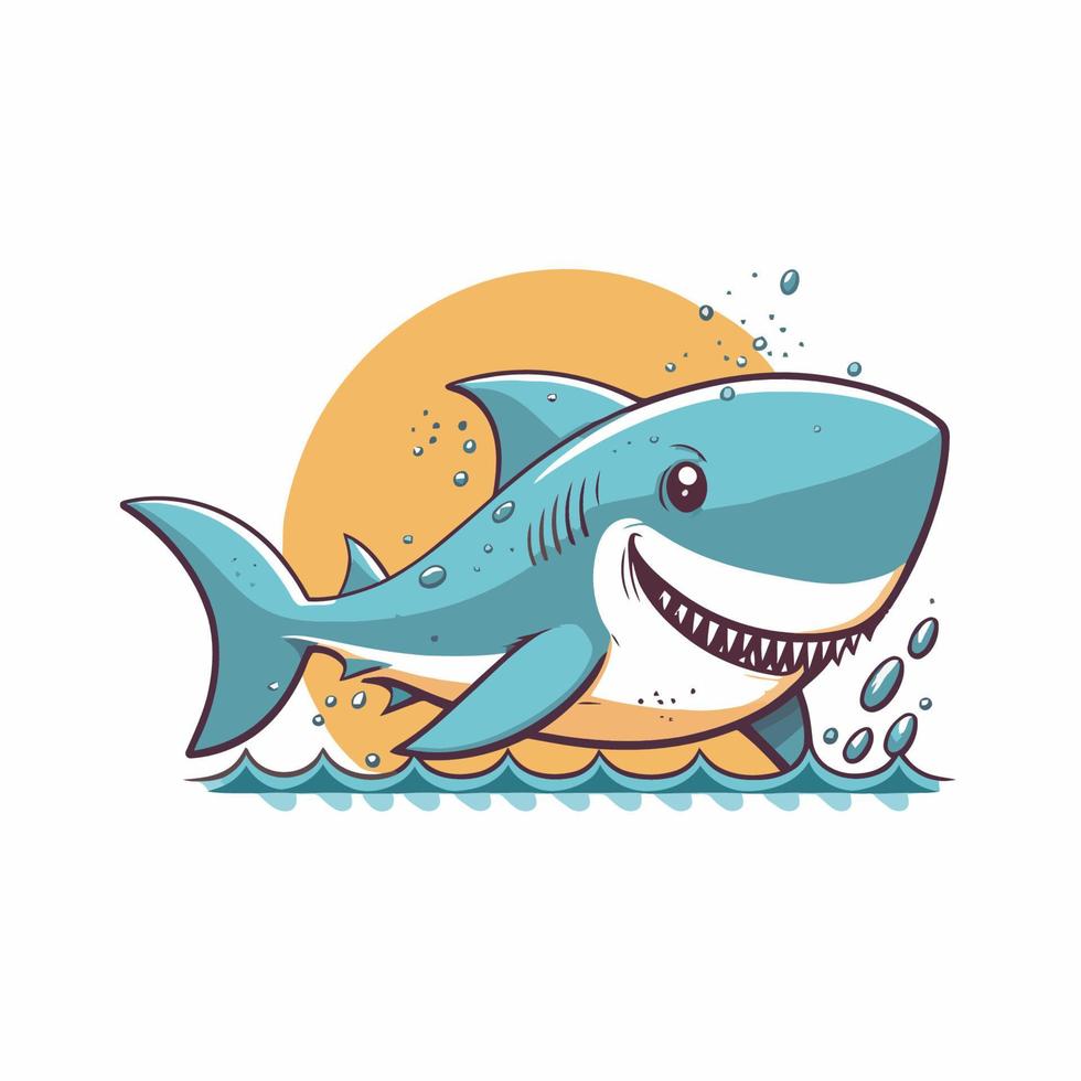 boos blauw haai logo karakter mascotte icoon grappig tekenfilm vector stijl
