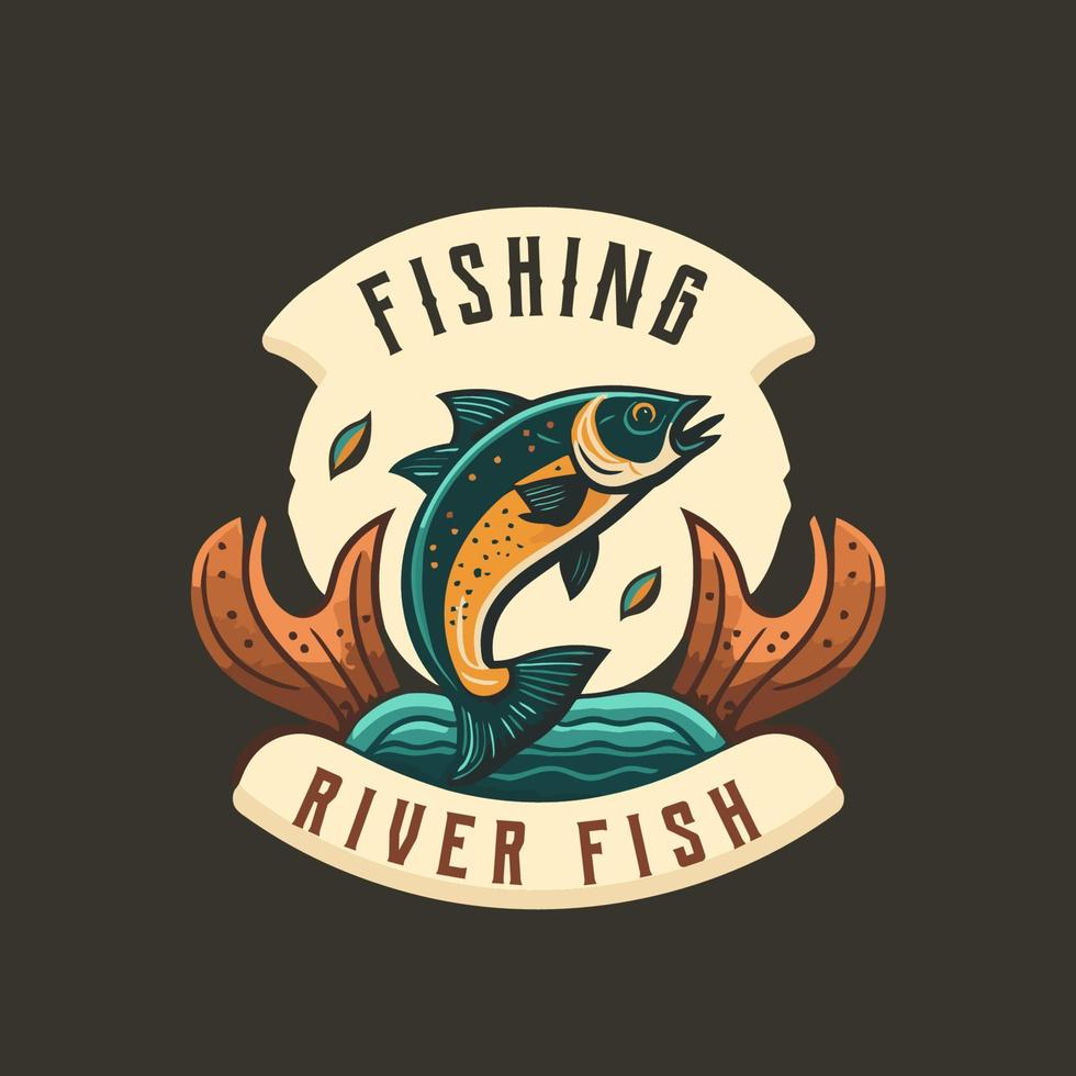 visvangst vis in de water logo icoon sjabloon wijnoogst ontwerp vector