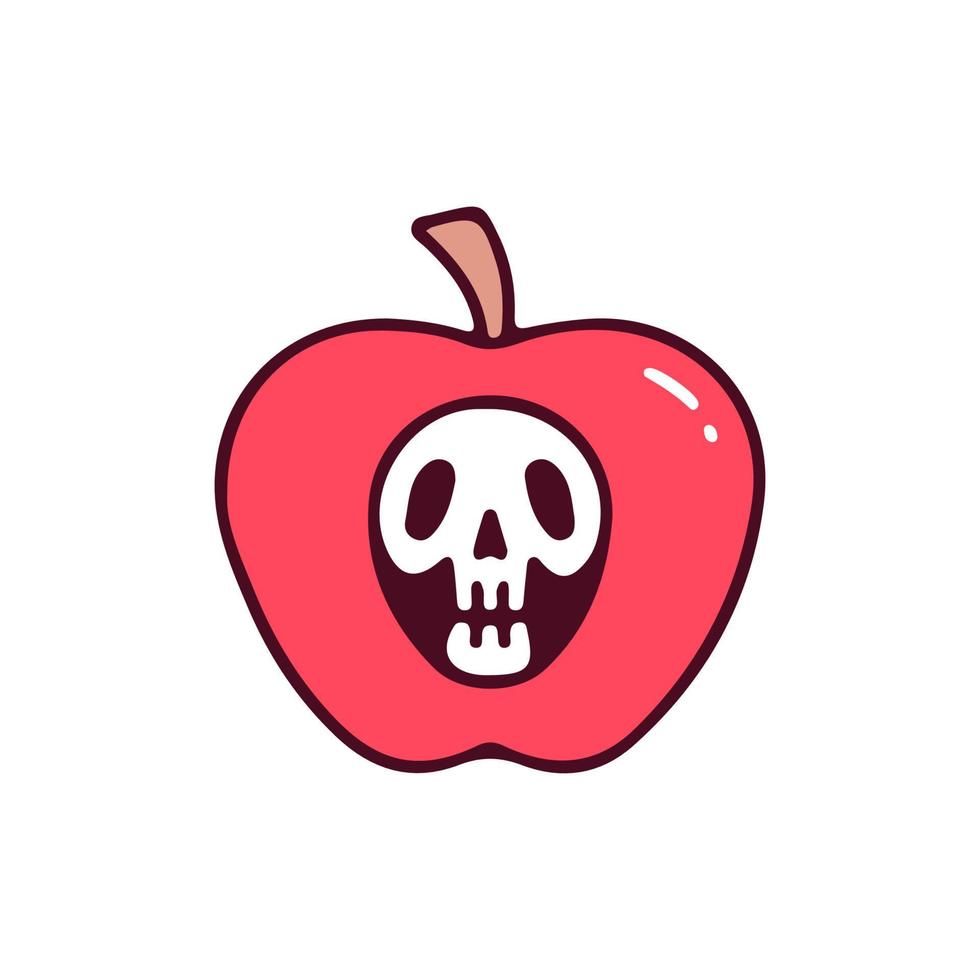 appel schedel, illustratie voor t-shirt, straat dragen, sticker, of kleding handelswaar. met retro, en tekenfilm stijl. vector