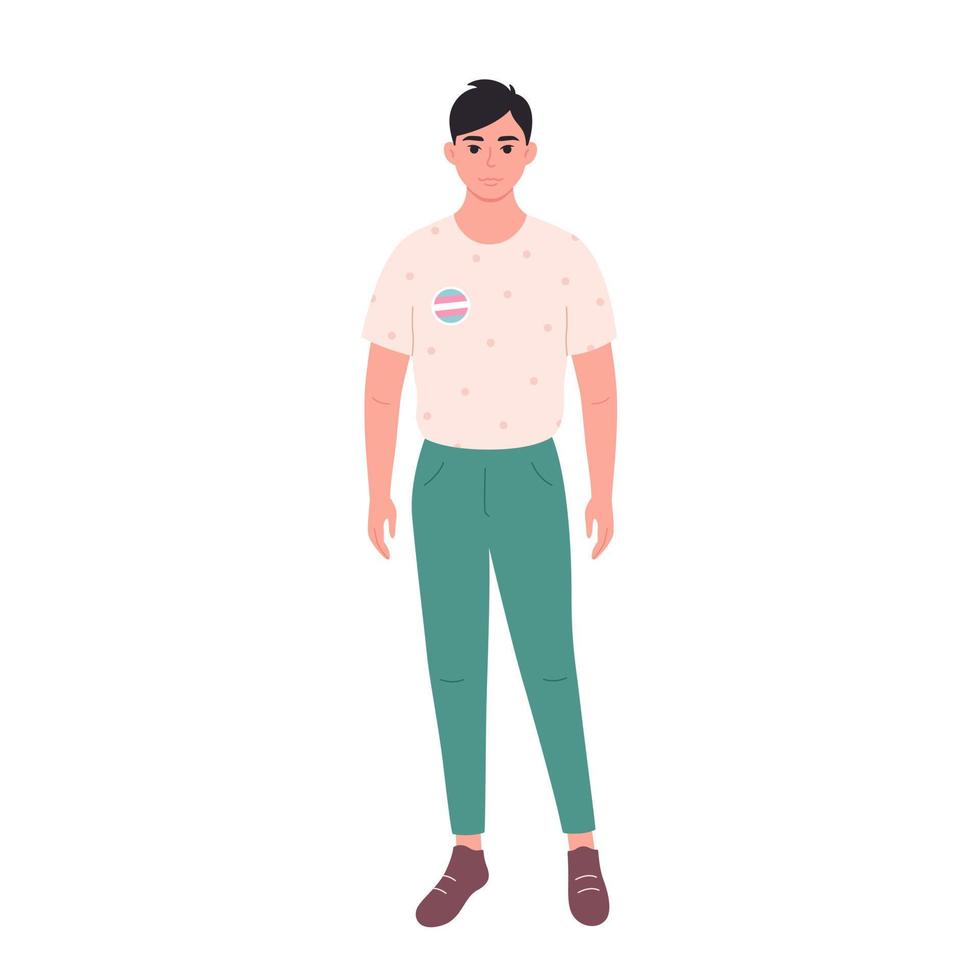 Aziatisch Mens met lgbtq pin. transgender persoon. hand- getrokken vector illustratie