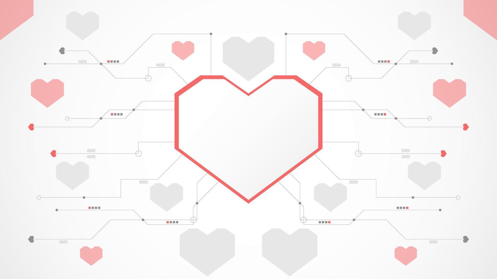 wit rood hart technologie Valentijn achtergrond abstract. technologie met lijn ,digitaal, hart, punt, hi-tech, Valentijn concept , vector. hart technologisch voor Valentijn dag, achtergrond, web spandoek. vector