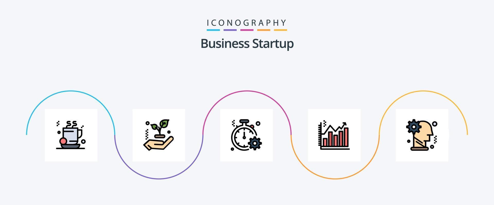 bedrijf opstarten lijn gevulde vlak 5 icoon pak inclusief brein. grafiek. klok. bedrijf. analyse vector