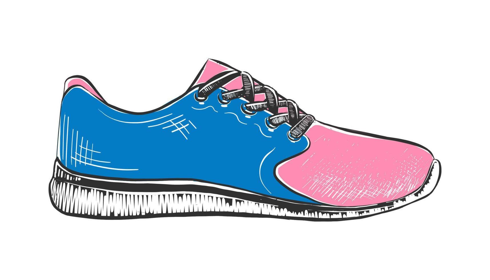 vector gegraveerde stijl illustratie voor affiches, decoratie en afdrukken. hand- getrokken schetsen van sneaker in kleurrijk geïsoleerd Aan wit achtergrond. gedetailleerd wijnoogst houtsnede stijl tekening.