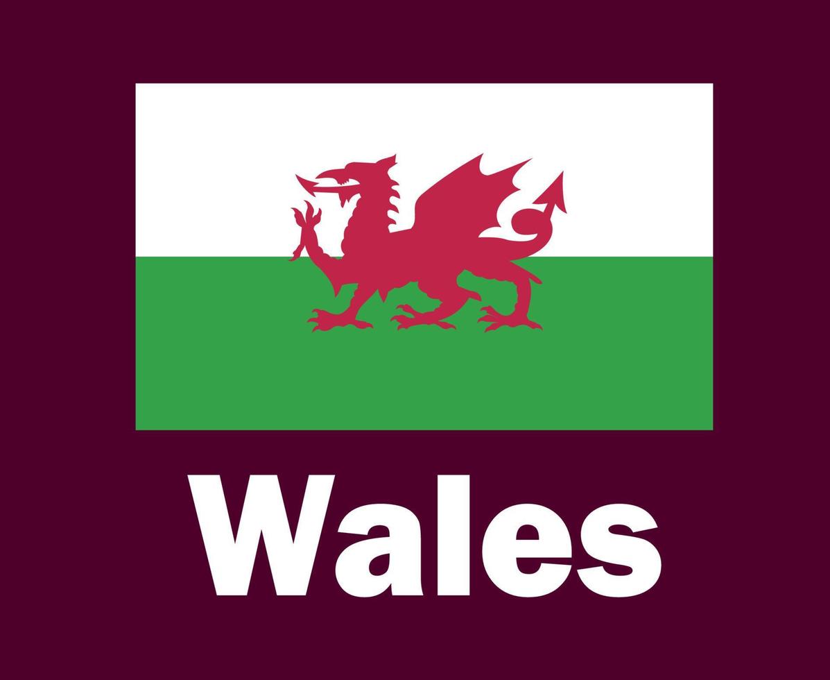 Wales vlag embleem met namen symbool ontwerp Europa Amerikaans voetbal laatste vector Europese landen Amerikaans voetbal teams illustratie
