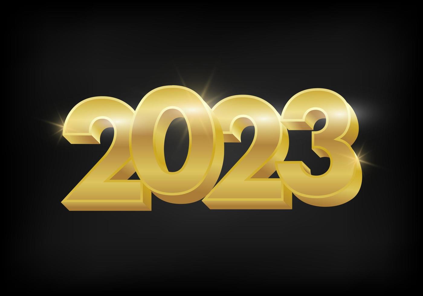 gelukkig nieuw 2023 jaar elegant goud stoutmoedig tekst met fonkeling. logo ontwerp sjabloon vector