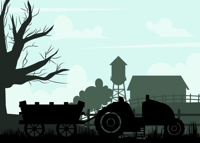 Silhouet Van Hayride Op Een Farm Vector