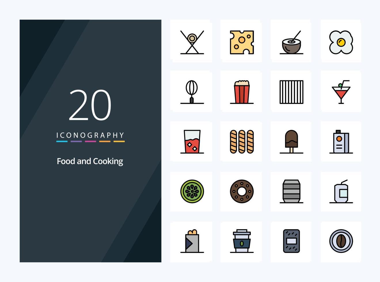 20 voedsel lijn gevulde icoon voor presentatie vector