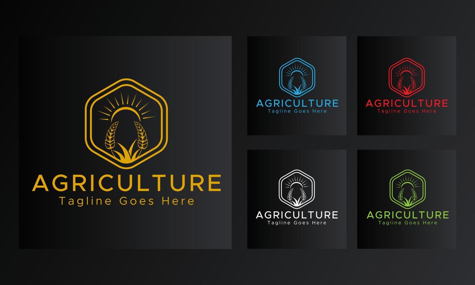 wijnoogst landbouw logo. blauw, rood, groente, wit en gouden kleur.retro stijl luxe logo. vector