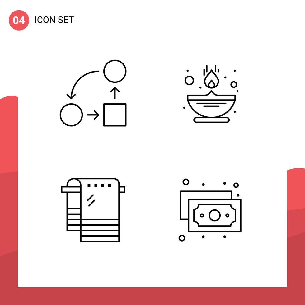 4 creatief pictogrammen modern tekens en symbolen van diagram bad strategie vlam handdoek bewerkbare vector ontwerp elementen