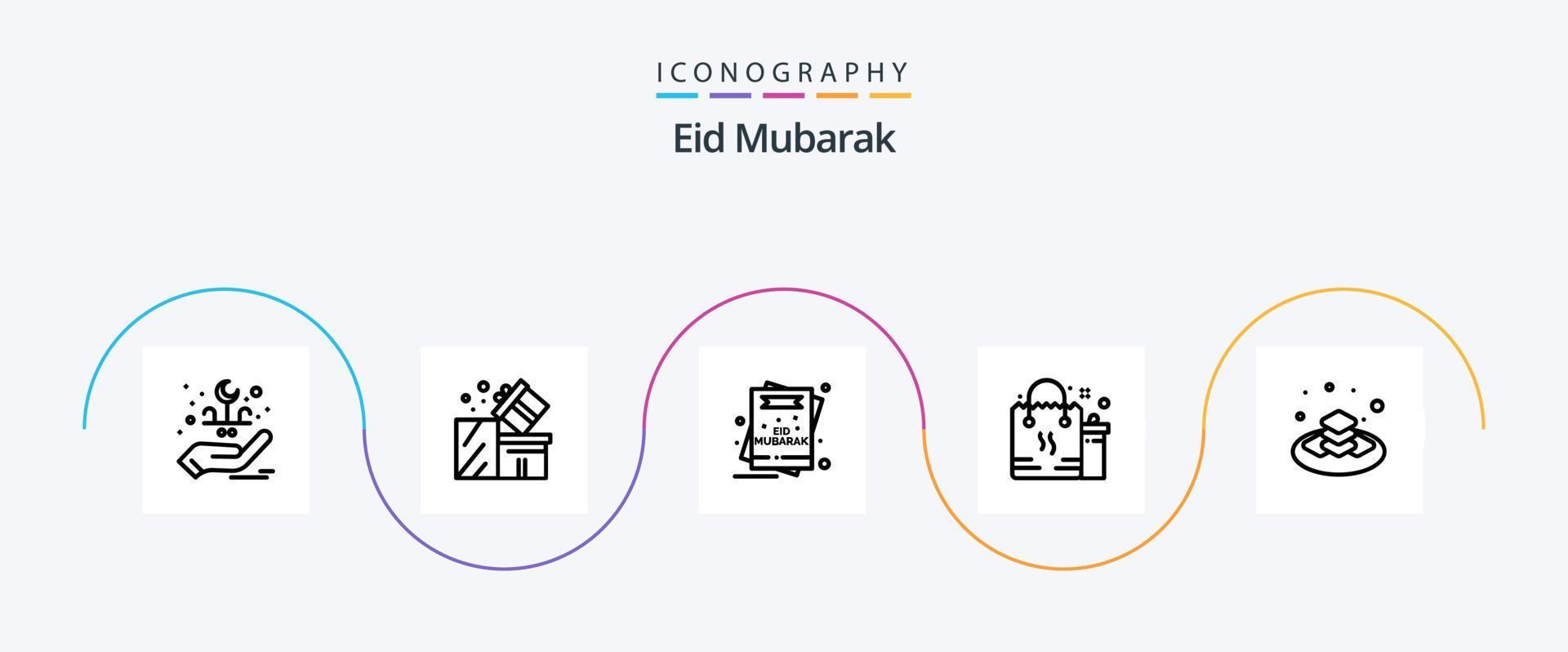 eid mubarak lijn 5 icoon pak inclusief pakket. tas. eid. winkelen. mubarak vector