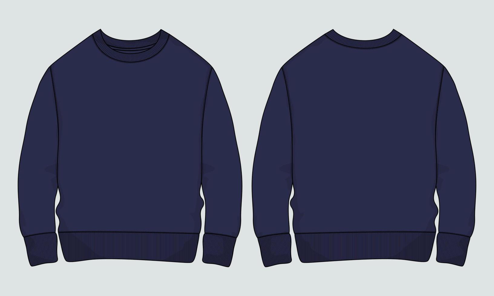 lang mouw sweater technisch mode vlak schetsen vector illustratie sjabloon voorkant en terug keer bekeken.