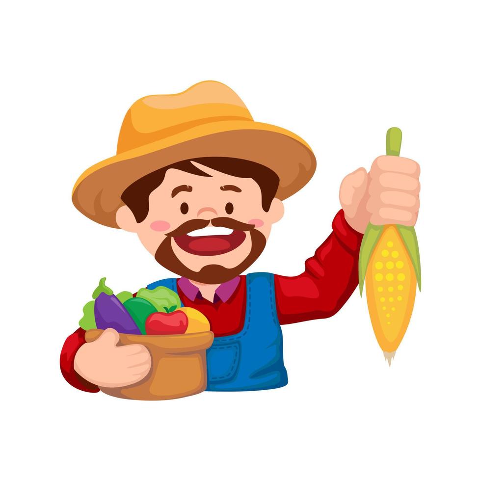 boer Holding groente en maïs. landbouw oogst symbool karakter mascotte illustratie vector