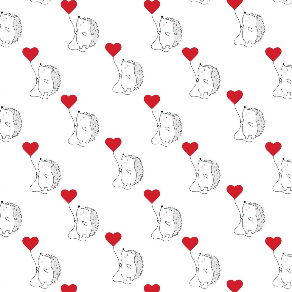 naadloos patroon egels houden harten ballon. voor kaart, kleding, stof, textiel, decoratie, verpakking papier cadeau.valentijnsdag dag. vector illustratie
