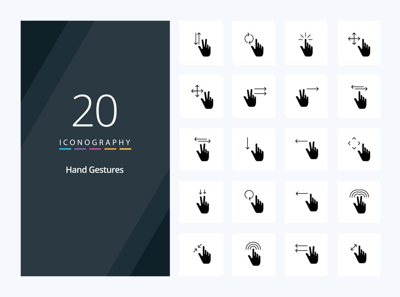 20 hand- gebaren solide glyph icoon voor presentatie vector